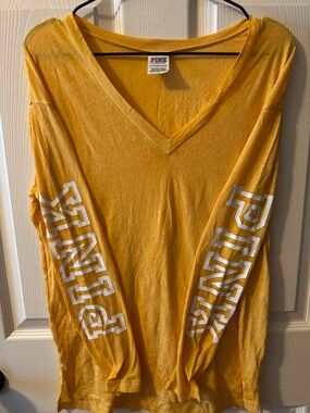 PINK Victoria's Secret Yellow V-Neck Long Sleeve Tee